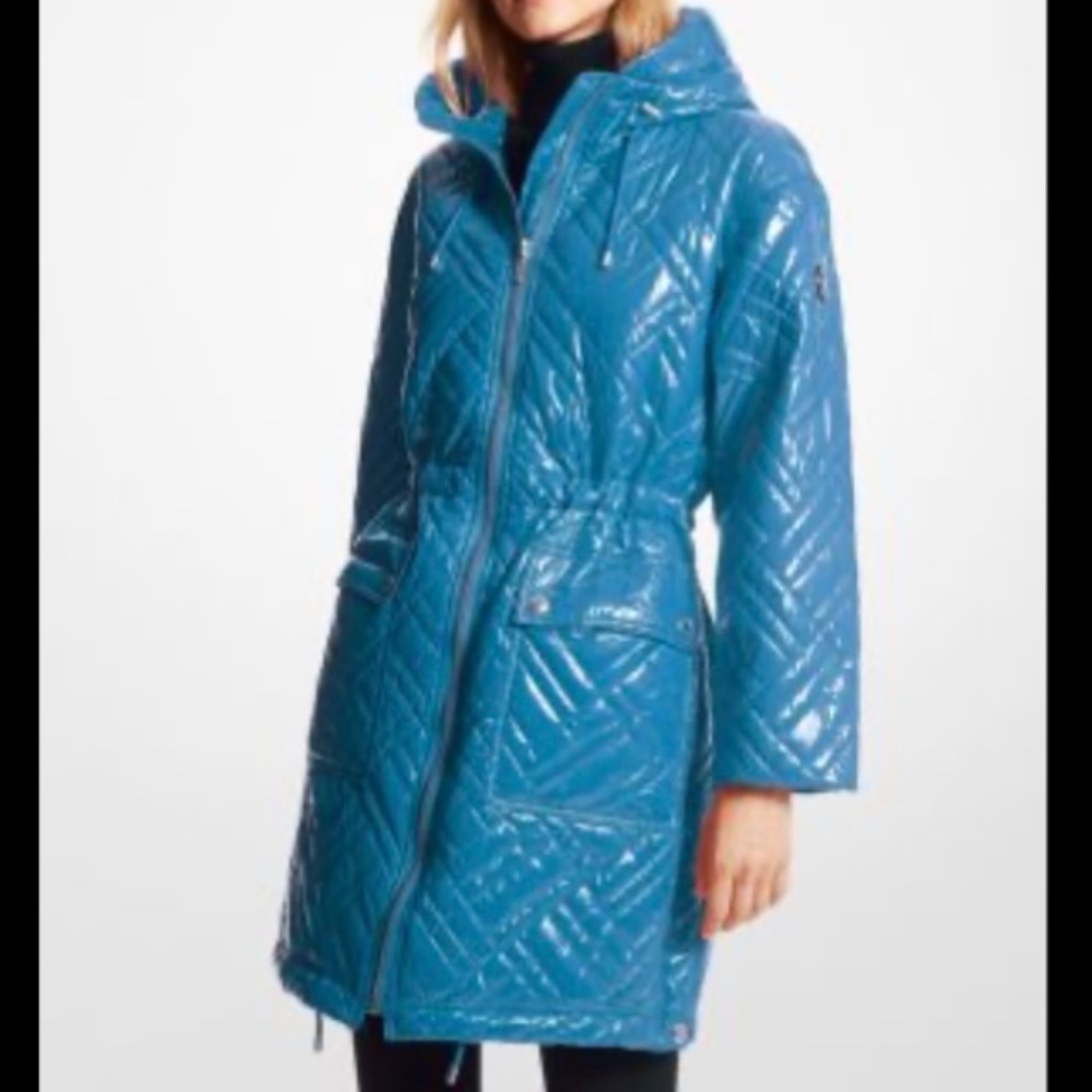 MICHAEL KORD Quilted Metallic Ciré Puffer Jacket SIZE XS